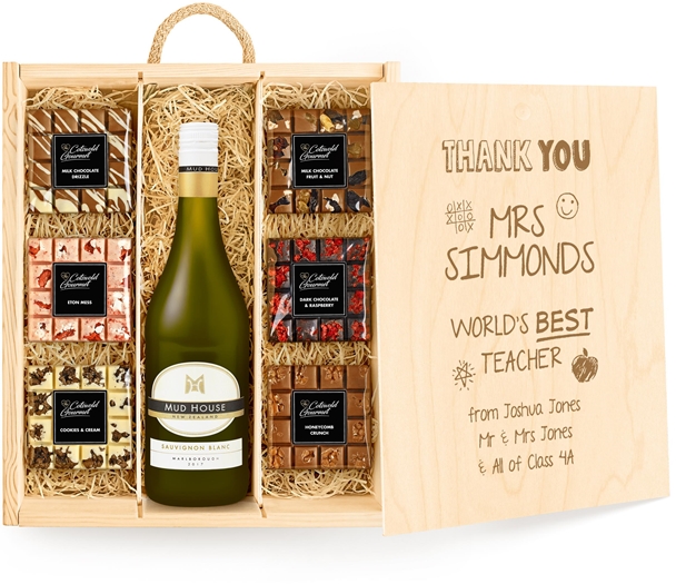 Gifts For Teachers Large Personalised Chocolate Tasting Experience With White Wine